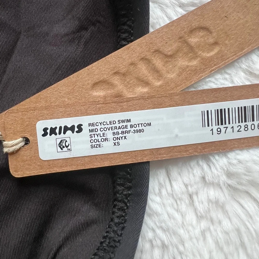 SKIMS Women's Recycled Swim Mid Coverage Bottom Onyx Black Size XS BB-BRF-3980